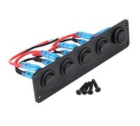 Waterproof Switch Panel, Easy Installation Blue LED Illumination 5 Gang Rocker Switch 12V Round Dash for Cars RVs Boats Yachts Marine Applications