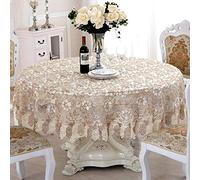 Waterproof Table Cover Protector Vinyl Lace Round Tablecloth Golden Beige 135 * 180Cm Ideal for Six Person Table