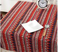 Waterproof Tablecloth,Boho Lace Embroidered Tablecloth Red Farmhouse Easter Table Cloth Natural Cotton Fabric Tablecloth Home Wedding Party Dining Banquet Decoration,120X220Cm