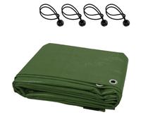Waterproof Tarpaulin with 4 Ball Bungees - 4 x 4 m Green PE Tarp Cover for Garden, Wood, Camping, Groundsheet, Construction - 90 GSM UV Resistant, Tear-Proof, Mould-Proof, Rope-Reinforced Edges
