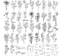 Waterproof Temporary Tattoo - 90 Sheets Realistic Fake Tattoos, 52 sheets Inspirational Words Tattoo stickers, 38sheets Wild Flower Floral Rose Sunflower Bouquet Body Stickers for Adult Women Men Kids