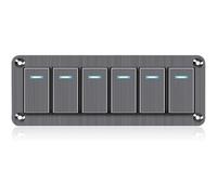 Waterproof Toggle Switch Panel 6 Gang Aluminum Rocker Switch Panel 12V/24V On-Off 3 Pin Switch Panel Blue LED Light Pre-Wired Switch Panel for Marine Boat Automotive Car RV Truck Jeeps UTV Vehicles
