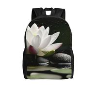 Waterproof Travel Bag Lotus and Black Zen Stones Knapsack Polyester Book Bags for Camping, Work, Hiking, 42X32X14Cm
