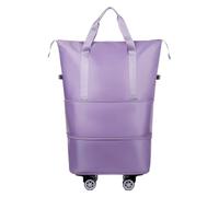 Waterproof Travel Bag with Pulley Large Capacity Portable Rolling Luggage Bag, Light purple