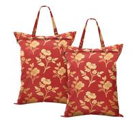Waterproof Travel Laundry Bag Red and Gold Retro Flowers Dirty Laundry Bag Towel With Handle 2Pcs