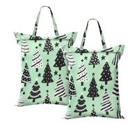Waterproof Travel Laundry Bags Merry Christmas Mint Green Trees Dirty Laundry Bag Swimsuits With Handle 2 PCS