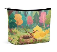 Waterproof Travel Makeup Bag Case Organizer, PU Leather A Bird Building A Nest Cosmetic Bags, Small Toiletry Case Cute, Portable Zipper Pouch for Women Men, Travel Accessories