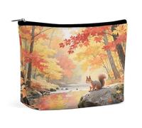 Waterproof Travel Makeup Bag Case Organizer, PU Leather A Maple Forest in Autumn Cosmetic Bags, Small Toiletry Case Cute, Portable Zipper Pouch for Women Men, Travel Accessories