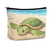 Waterproof Travel Makeup Bag Case Organizer, PU Leather A Turtle Basking in The Sun Cosmetic Bags, Small Toiletry Case Cute, Portable Zipper Pouch for Women Men, Travel Accessories