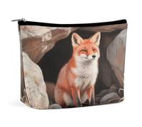 Waterproof Travel Makeup Bag Case Organizer, PU Leather A Vigilant Fox Cosmetic Bags, Small Toiletry Case Cute, Portable Zipper Pouch for Women Men, Travel Accessories