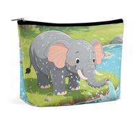 Waterproof Travel Makeup Bag Case Organizer, PU Leather an Elephant Taking A Bath Cosmetic Bags, Small Toiletry Case Cute, Portable Zipper Pouch for Women Men, Travel Accessories