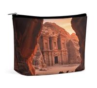Waterproof Travel Makeup Bag Case Organizer, PU Leather Ancient City Desert Afterglow Cosmetic Bags, Small Toiletry Case Cute, Portable Zipper Pouch for Women Men, Travel Accessories
