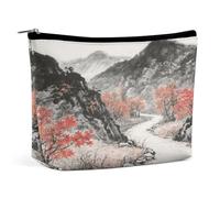 Waterproof Travel Makeup Bag Case Organizer, PU Leather Ancient Road in The Autumn Mountains Cosmetic Bags, Small Toiletry Case Cute, Portable Zipper Pouch for Women Men, Travel Accessories