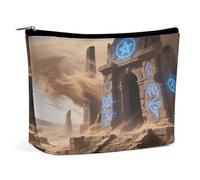 Waterproof Travel Makeup Bag Case Organizer, PU Leather Ancient Ruins Cosmetic Bags, Small Toiletry Case Cute, Portable Zipper Pouch for Women Men, Travel Accessories