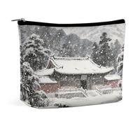 Waterproof Travel Makeup Bag Case Organizer, PU Leather Ancient Temple in The Mountains Cosmetic Bags, Small Toiletry Case Cute, Portable Zipper Pouch for Women Men, Travel Accessories