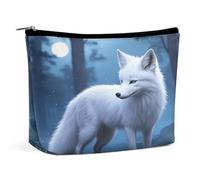 Waterproof Travel Makeup Bag Case Organizer, PU Leather Arctic Fox Cosmetic Bags, Small Toiletry Case Cute, Portable Zipper Pouch for Women Men, Travel Accessories