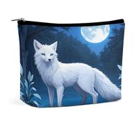 Waterproof Travel Makeup Bag Case Organizer, PU Leather Arctic Fox Cosmetic Bags, Small Toiletry Case Cute, Portable Zipper Pouch for Women Men, Travel Accessories