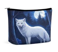 Waterproof Travel Makeup Bag Case Organizer, PU Leather Arctic Fox Cosmetic Bags, Small Toiletry Case Cute, Portable Zipper Pouch for Women Men, Travel Accessories
