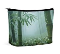 Waterproof Travel Makeup Bag Case Organizer, PU Leather Bamboo Forest in The Rain Cosmetic Bags, Small Toiletry Case Cute, Portable Zipper Pouch for Women Men, Travel Accessories