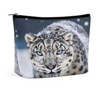 Waterproof Travel Makeup Bag Case Organizer, PU Leather Blue Eyed Snow Leopard Cosmetic Bags, Small Toiletry Case Cute, Portable Zipper Pouch for Women Men, Travel Accessories