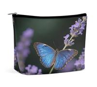 Waterproof Travel Makeup Bag Case Organizer, PU Leather Blue Morpho Butterfly Cosmetic Bags, Small Toiletry Case Cute, Portable Zipper Pouch for Women Men, Travel Accessories