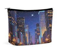 Waterproof Travel Makeup Bag Case Organizer, PU Leather Bustling City Night Scene Cosmetic Bags, Small Toiletry Case Cute, Portable Zipper Pouch for Women Men, Travel Accessories