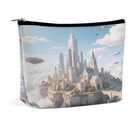 Waterproof Travel Makeup Bag Case Organizer, PU Leather Castle in The Sky Cosmetic Bags, Small Toiletry Case Cute, Portable Zipper Pouch for Women Men, Travel Accessories