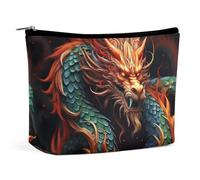 Waterproof Travel Makeup Bag Case Organizer, PU Leather Chinese Dragon Cosmetic Bags, Small Toiletry Case Cute, Portable Zipper Pouch for Women Men, Travel Accessories