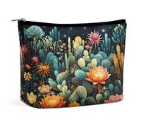 Waterproof Travel Makeup Bag Case Organizer, PU Leather Colorful Cactus Pattern Cosmetic Bags, Small Toiletry Case Cute, Portable Zipper Pouch for Women Men, Travel Accessories