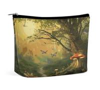 Waterproof Travel Makeup Bag Case Organizer, PU Leather Forest with Fairies Butterflies Elves Cosmetic Bags, Small Toiletry Case Cute, Portable Zipper Pouch for Women Men, Travel Accessories