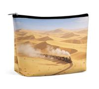 Waterproof Travel Makeup Bag Case Organizer, PU Leather Golden Sand Dune Desert Cosmetic Bags, Small Toiletry Case Cute, Portable Zipper Pouch for Women Men, Travel Accessories