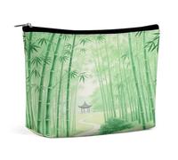 Waterproof Travel Makeup Bag Case Organizer, PU Leather Jiangnan Bamboo Forest Cosmetic Bags, Small Toiletry Case Cute, Portable Zipper Pouch for Women Men, Travel Accessories