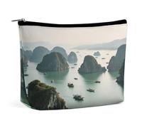Waterproof Travel Makeup Bag Case Organizer, PU Leather Marine Karst Landforms Cosmetic Bags, Small Toiletry Case Cute, Portable Zipper Pouch for Women Men, Travel Accessories