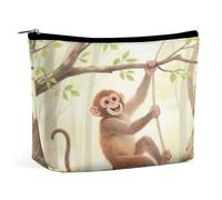 Waterproof Travel Makeup Bag Case Organizer, PU Leather Monkey Swinging Cosmetic Bags, Small Toiletry Case Cute, Portable Zipper Pouch for Women Men, Travel Accessories
