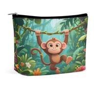 Waterproof Travel Makeup Bag Case Organizer, PU Leather Monkeys Playing on Vine Swings Cosmetic Bags, Small Toiletry Case Cute, Portable Zipper Pouch for Women Men, Travel Accessories