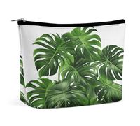 Waterproof Travel Makeup Bag Case Organizer, PU Leather Monstera Deliciosa Banana Palm Cosmetic Bags, Small Toiletry Case Cute, Portable Zipper Pouch for Women Men, Travel Accessories