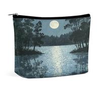 Waterproof Travel Makeup Bag Case Organizer, PU Leather Moonlight on A Quiet Lake Cosmetic Bags, Small Toiletry Case Cute, Portable Zipper Pouch for Women Men, Travel Accessories