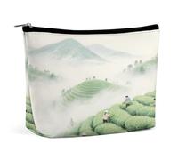 Waterproof Travel Makeup Bag Case Organizer, PU Leather Mountain Tea Garden Cosmetic Bags, Small Toiletry Case Cute, Portable Zipper Pouch for Women Men, Travel Accessories