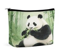 Waterproof Travel Makeup Bag Case Organizer, PU Leather Panda Eating Bamboo in The Bamboo Forest Cosmetic Bags, Small Toiletry Case Cute, Portable Zipper Pouch for Women Men, Travel Accessories