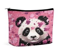 Waterproof Travel Makeup Bag Case Organizer, PU Leather Pink Panda Cotton Cosmetic Bags, Small Toiletry Case Cute, Portable Zipper Pouch for Women Men, Travel Accessories