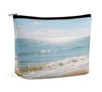 Waterproof Travel Makeup Bag Case Organizer, PU Leather Shells Beach Waves Cosmetic Bags, Small Toiletry Case Cute, Portable Zipper Pouch for Women Men, Travel Accessories