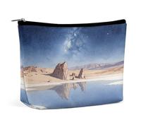 Waterproof Travel Makeup Bag Case Organizer, PU Leather Starry Sky and Salt Marsh Cosmetic Bags, Small Toiletry Case Cute, Portable Zipper Pouch for Women Men, Travel Accessories