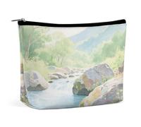 Waterproof Travel Makeup Bag Case Organizer, PU Leather Strange Rocks in The Creek Cosmetic Bags, Small Toiletry Case Cute, Portable Zipper Pouch for Women Men, Travel Accessories