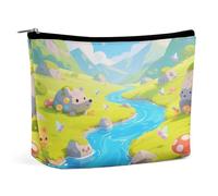 Waterproof Travel Makeup Bag Case Organizer, PU Leather Strange Rocks in The Creek Cosmetic Bags, Small Toiletry Case Cute, Portable Zipper Pouch for Women Men, Travel Accessories