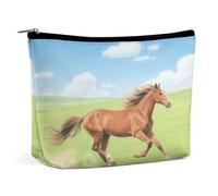 Waterproof Travel Makeup Bag Case Organizer, PU Leather The Galloping Horse Cosmetic Bags, Small Toiletry Case Cute, Portable Zipper Pouch for Women Men, Travel Accessories