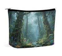 Waterproof Travel Makeup Bag Case Organizer, PU Leather Tropical Rain Forests Cosmetic Bags, Small Toiletry Case Cute, Portable Zipper Pouch for Women Men, Travel Accessories