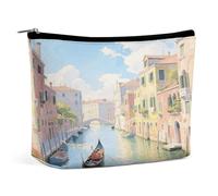 Waterproof Travel Makeup Bag Case Organizer, PU Leather Venice Water City Scenery Cosmetic Bags, Small Toiletry Case Cute, Portable Zipper Pouch for Women Men, Travel Accessories