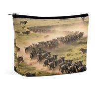 Waterproof Travel Makeup Bag Case Organizer, PU Leather Wildbear Migration in The Grassland Cosmetic Bags, Small Toiletry Case Cute, Portable Zipper Pouch for Women Men, Travel Accessories