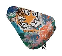 Waterproof Tropical Tiger Bike Seat Cushion Cover, Padded Bicycle Seat Cover with Drawstring for Men Women, Wide Bike Saddles Protector for Mountain Exercise Road City Outdoor Biking