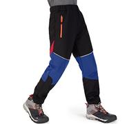 Waterproof Trousers Kids Fleece Lined Girls Boys Cargo Soft Shell Trousers Insulated for Winter Outdoor Hiking Skiing #1510-Black/Dark Blue-S